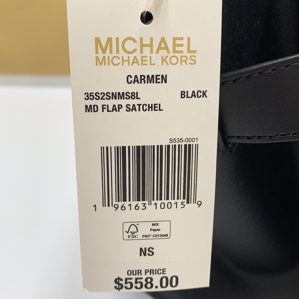 MICHAEL KORS Carmen Medium Flap Saffiano Leather Belted Satchel Black color - Picture 16 of 16